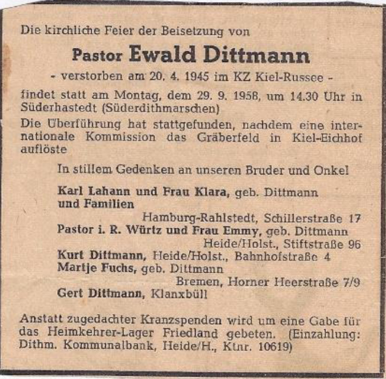  Foto: Todesanzeige von P. Dittmann.